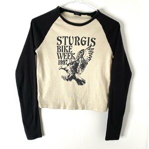 Brandy Melville Eagle Raglan Long Sleeve Tee Crop Bike Retro Top Vintage Sturgis